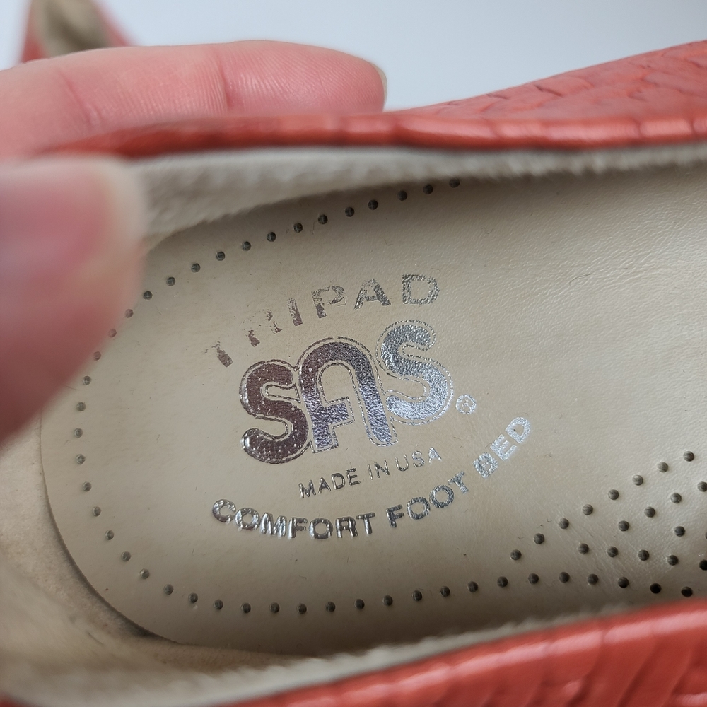 SAS MAUI Leathe Slip On Flats Melon Coral Basket Weave TriPad Comfort Shoes 9 - Picture 11 of 14